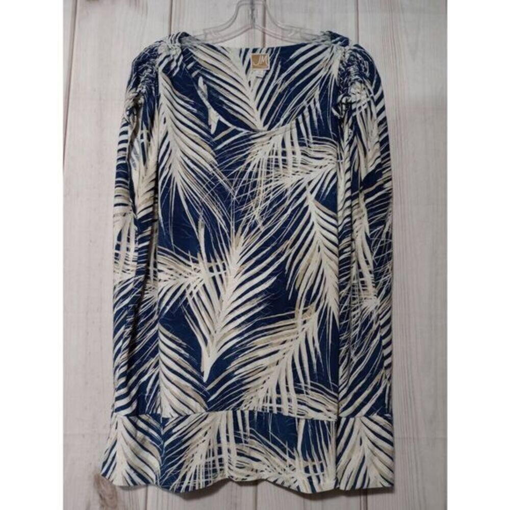 JM Collection Shirt Ladies 3x Blue Sleeveless Tropical Vacation‎ Office
